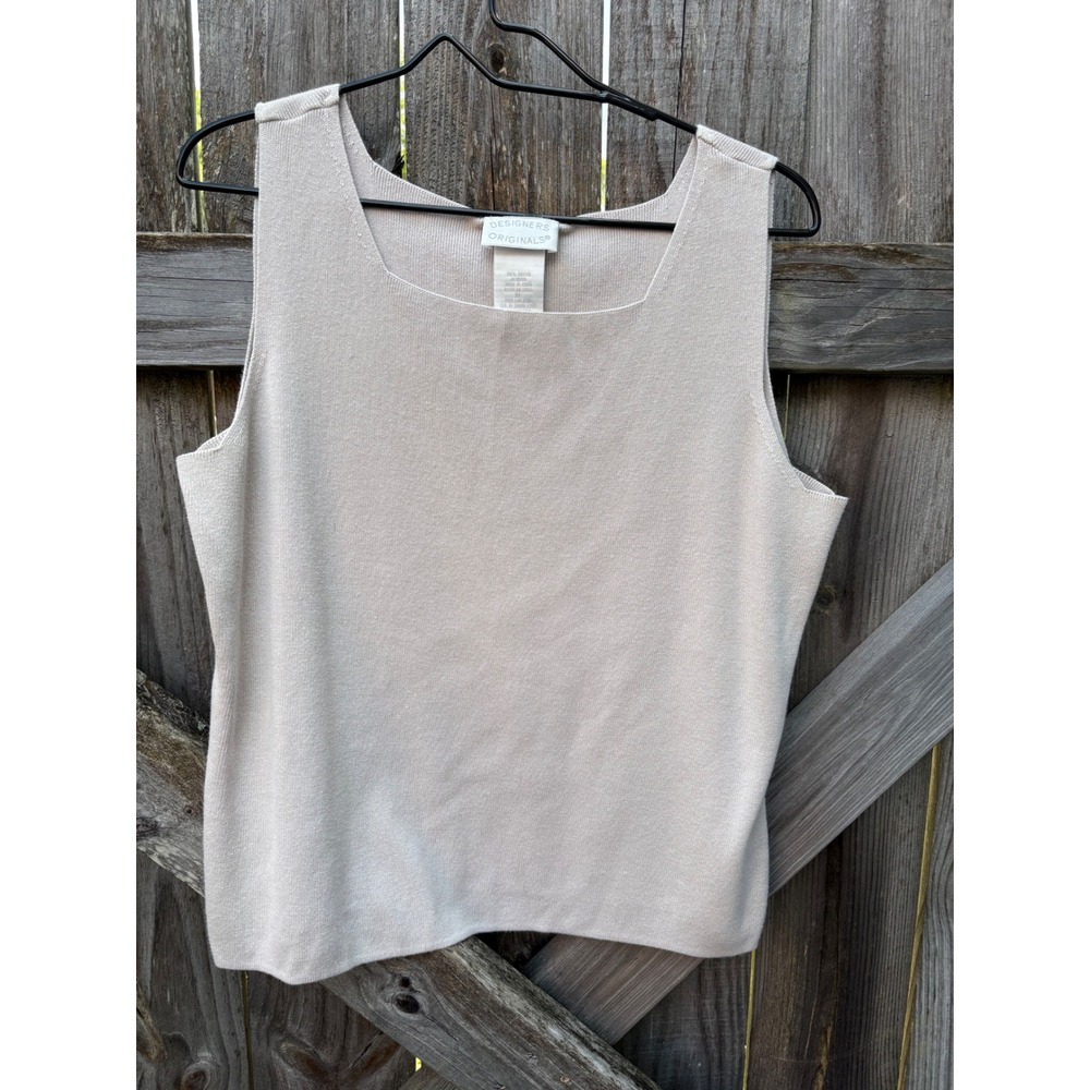 Designers Originals Womens XL Beige Cotton Knit Sleeveless Sweater Tank Top